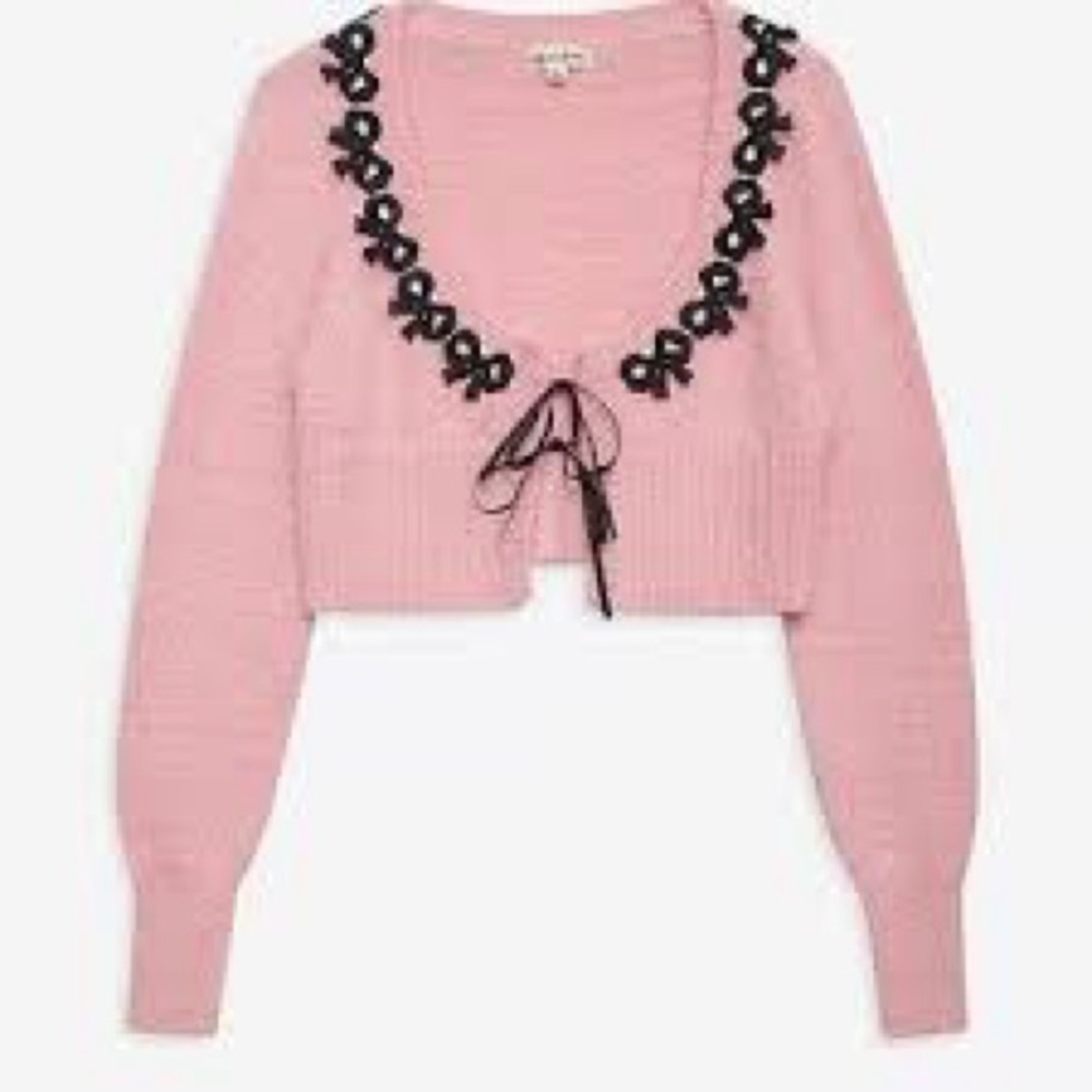 For Love & Lemons Pink Bow Trim Cardigan – Size XL – NWT - Picture 2 of 6